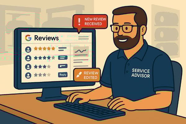 Notification System – Stay in Control – Mechanic and advisor receivingmonitoring Google Review alerts