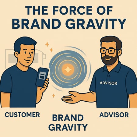 customer and service advisor with brand gravity icon (Medium)