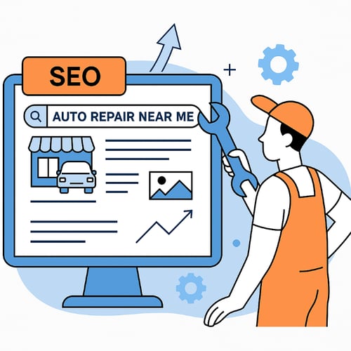 mechanic looking at a web search for auto repair (Medium)