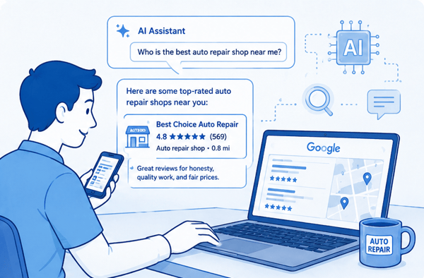person searching for an auto repair shop with good reviews