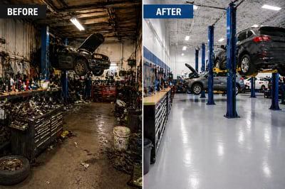 before and after of an auto repair shop (Medium)
