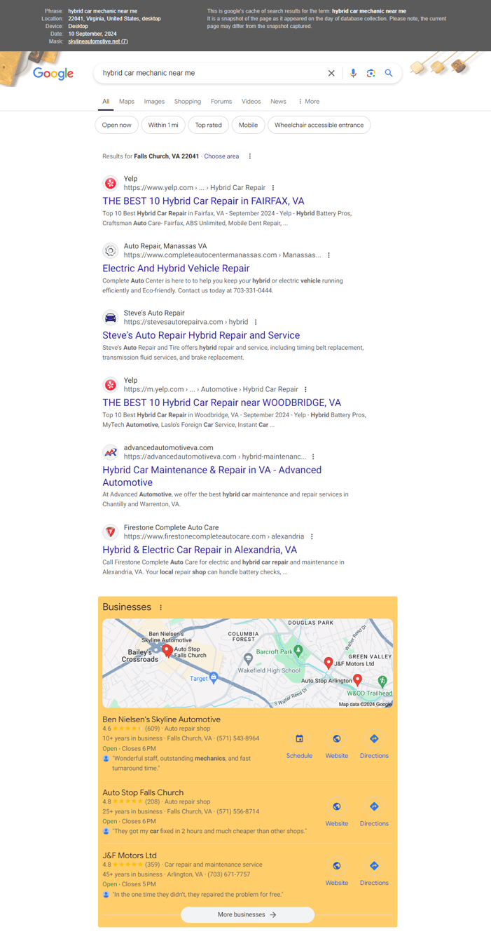 SERP Example with local pack shown below organic results