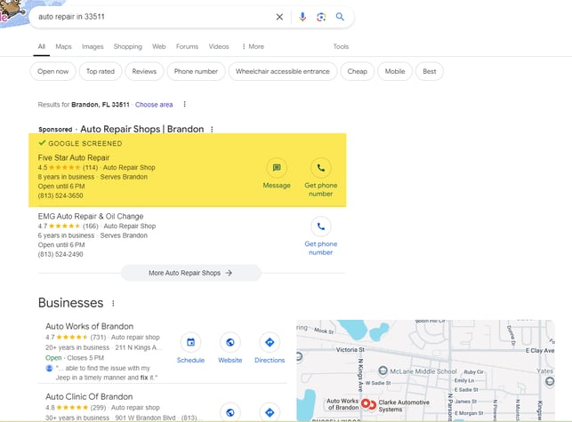 example of local search ads