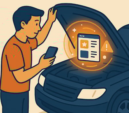 man looking under the hood of a vehicle (Medium)