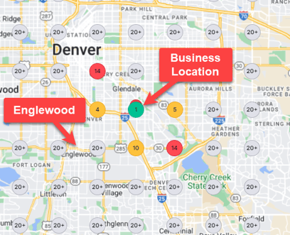 map showing a semrush map rank tracker tool